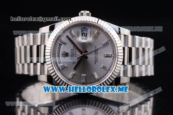 Rolex Day-Date Swiss ETA 2836 Automatic Stainless Steel Case/Bracelet with Silver Dial and Stick Markers (BP) - Click Image to Close